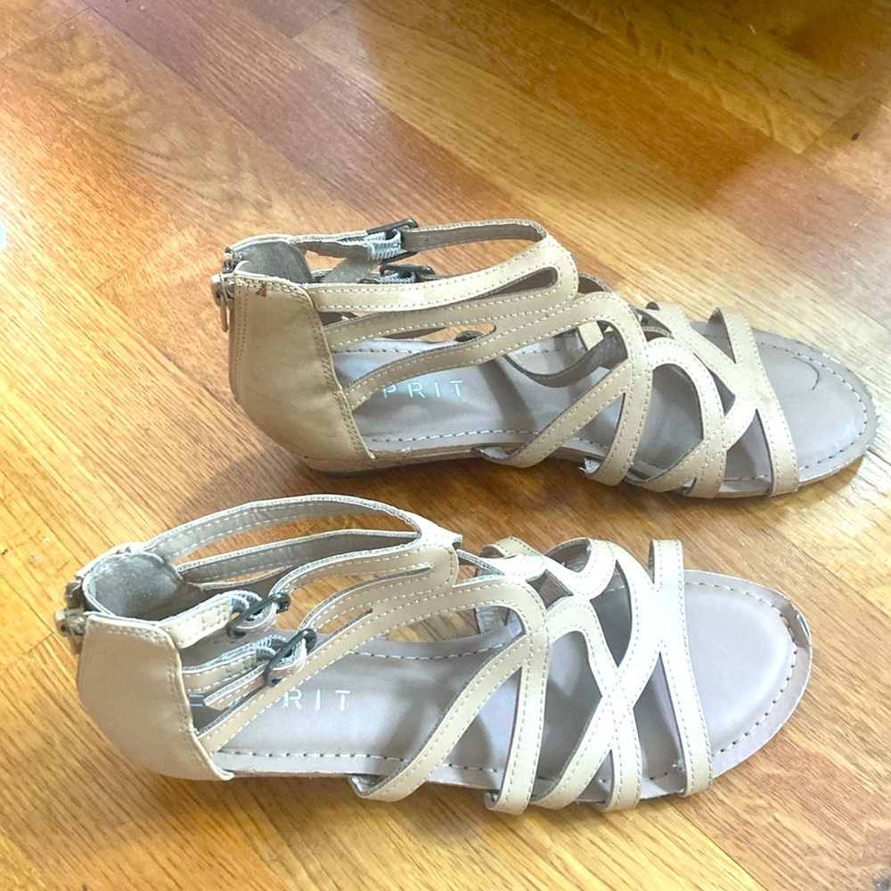 ESPRIT beige sandals – very good condition, size 7 with cork heel. Zipper back.